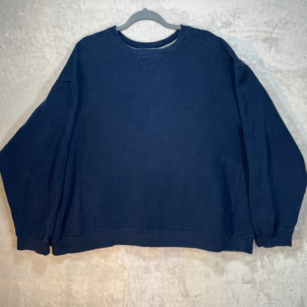 Starter Big & Tall Mens 3XL Navy Blue Cotton Polyester Crewneck Sweatshirt Logo